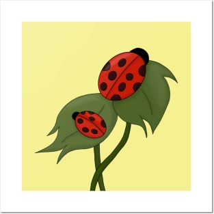 Two cute ladybugs on a plant Posters and Art